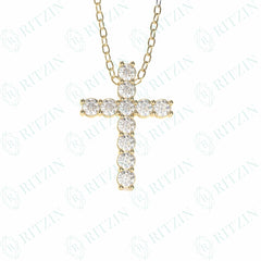 1.90 TCW Cross Round Brilliant Cut Cross 10K Lab Grown Diamond Pendant for Women