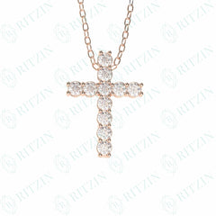1.90 TCW Cross Round Brilliant Cut Cross 10K Lab Grown Diamond Pendant for Women